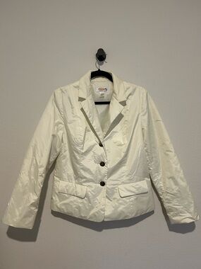 Talbots Cream Spring Jacket Nylon Rain Coat Blazer Button up light puffer